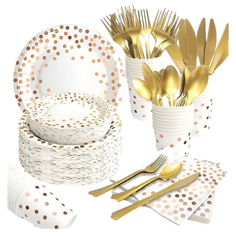 GENERICO - X110 Kit Cumpleaños Vasos Platos Servilletas Desechables ROS GOLD