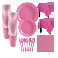 GENERICO - X20 Vajilla De Cumpleaños Servilleta Vaso Platos Desechables rosa