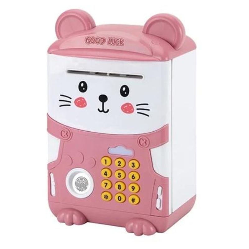 GENERICO - Alcancía Gato Automática Contraseña Sonido Y Huella Rosa