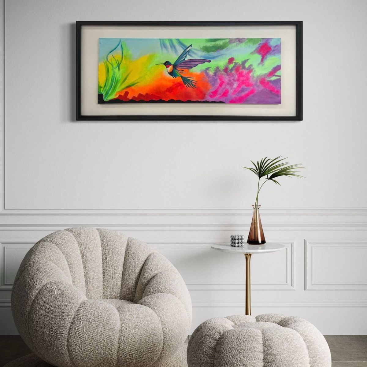 DEKAM DISEÑO - Cuadro Colibrí Colores  Pintado a mano 146x66 cms