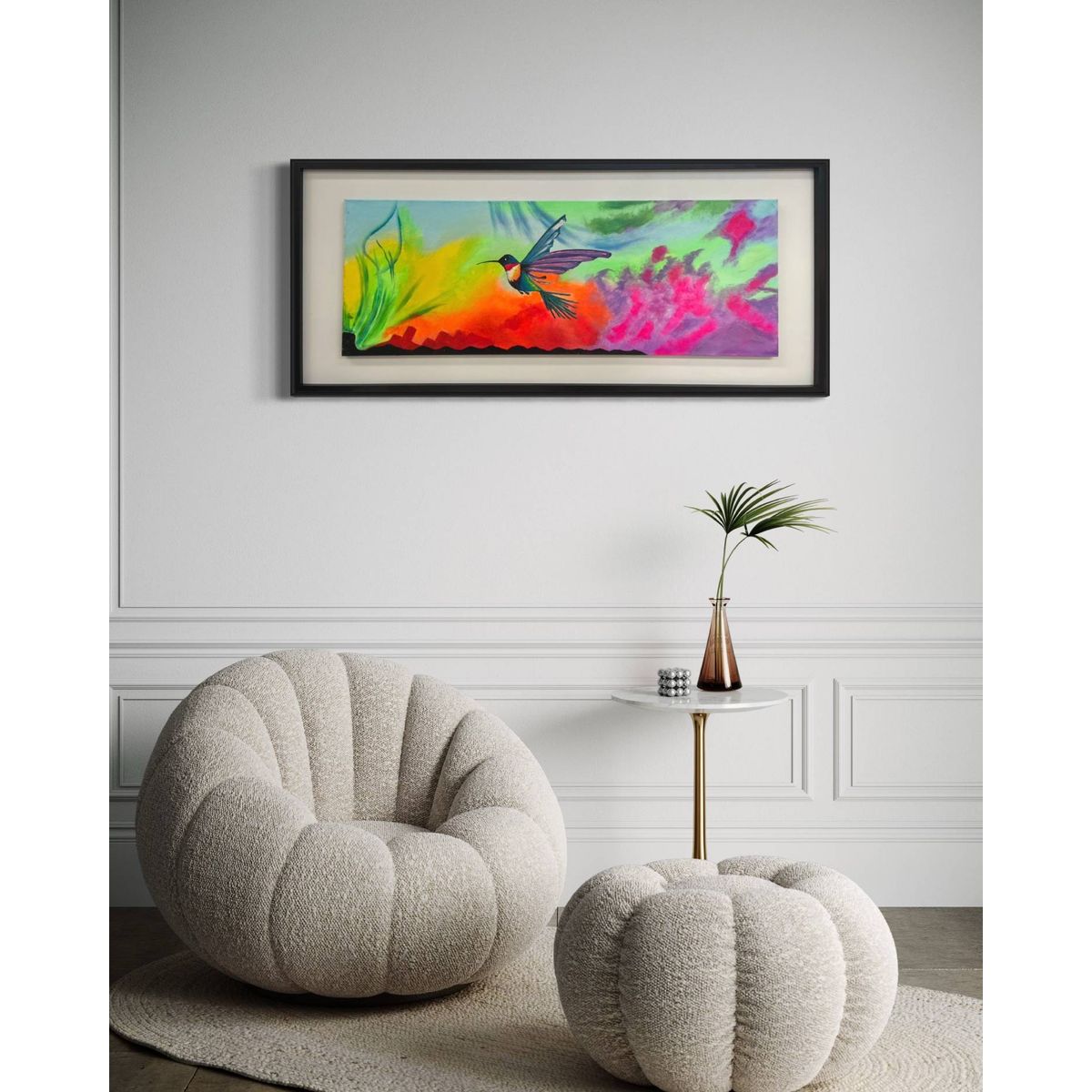 DEKAM DISEÑO - Cuadro Colibrí Colores  Pintado a mano 146x66 cms