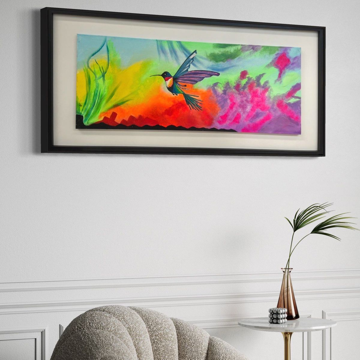 DEKAM DISEÑO - Cuadro Colibrí Colores  Pintado a mano 146x66 cms