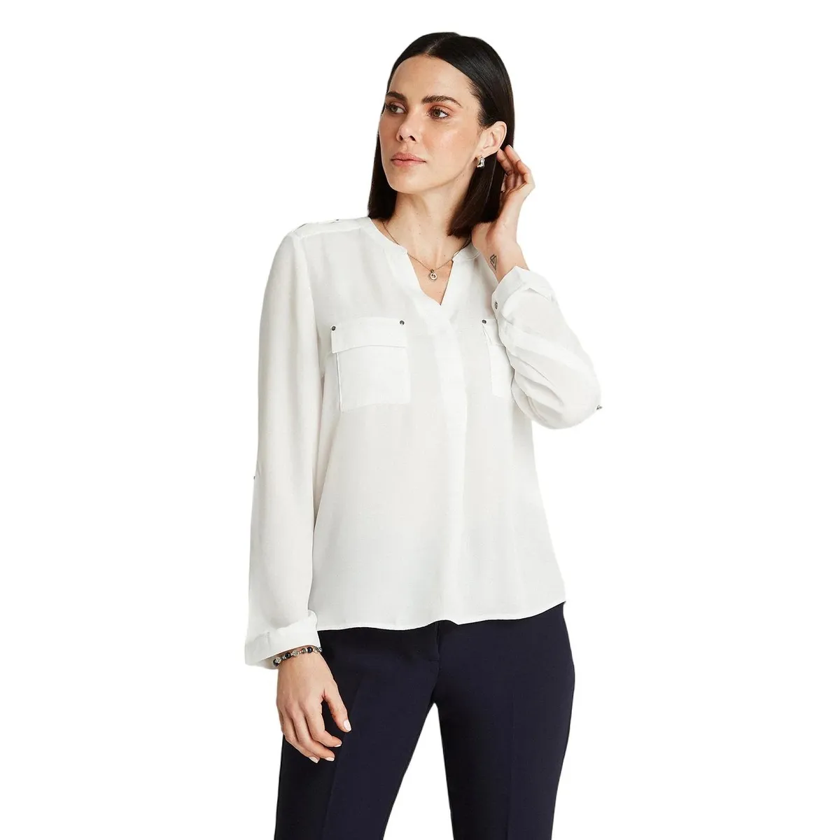 LORENZO DI PONTTI - Blusa Crudo Manga Larga Cuello Mao_.