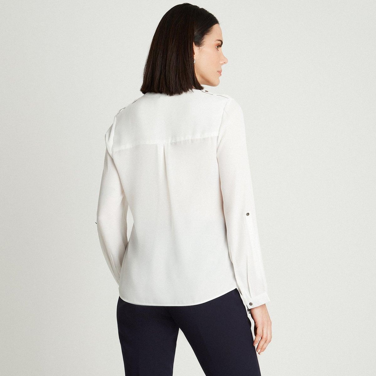 LORENZO DI PONTTI - Blusa Crudo Manga Larga Cuello Mao_.