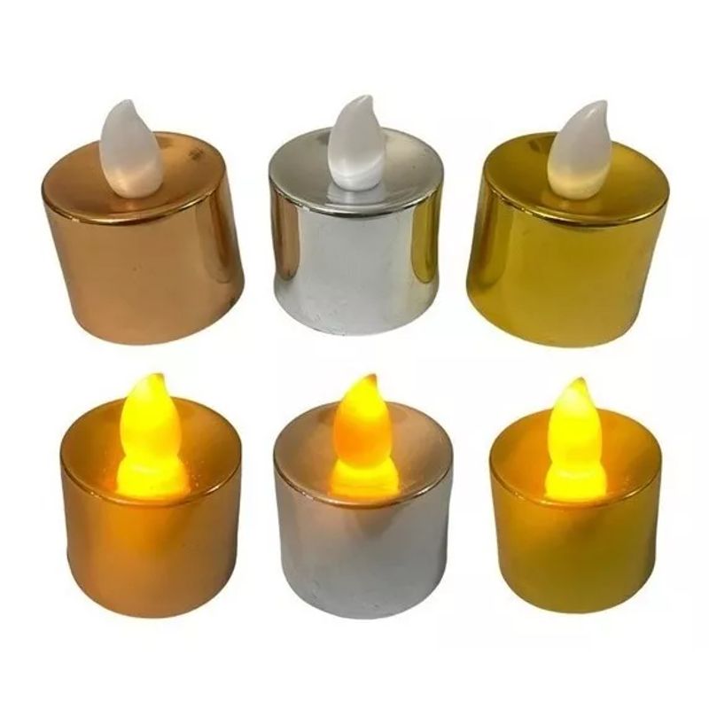 GENERICO - 12  Velas electrónica de LED con baño de metal, 3.5x4 cm