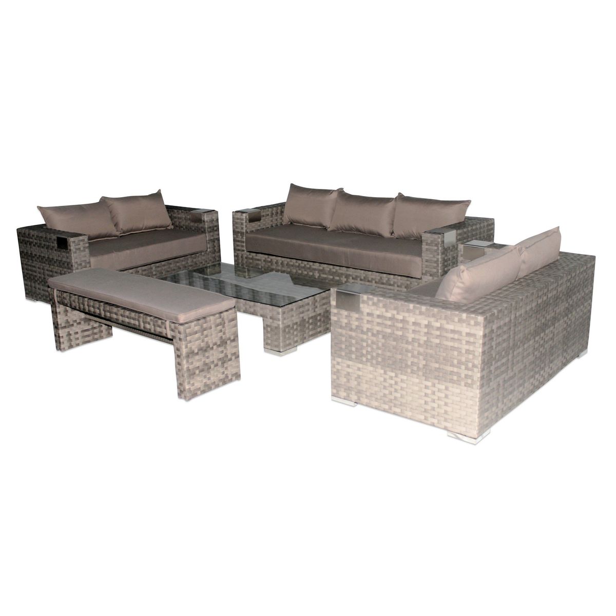 MUEBLES LA TERRAZA - Set Muebles de Terraza 322 + Banqueta Gris