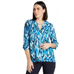 LORENZO DI PONTTI - Blusa Azul Manga Larga Estampado Cuello Mao
