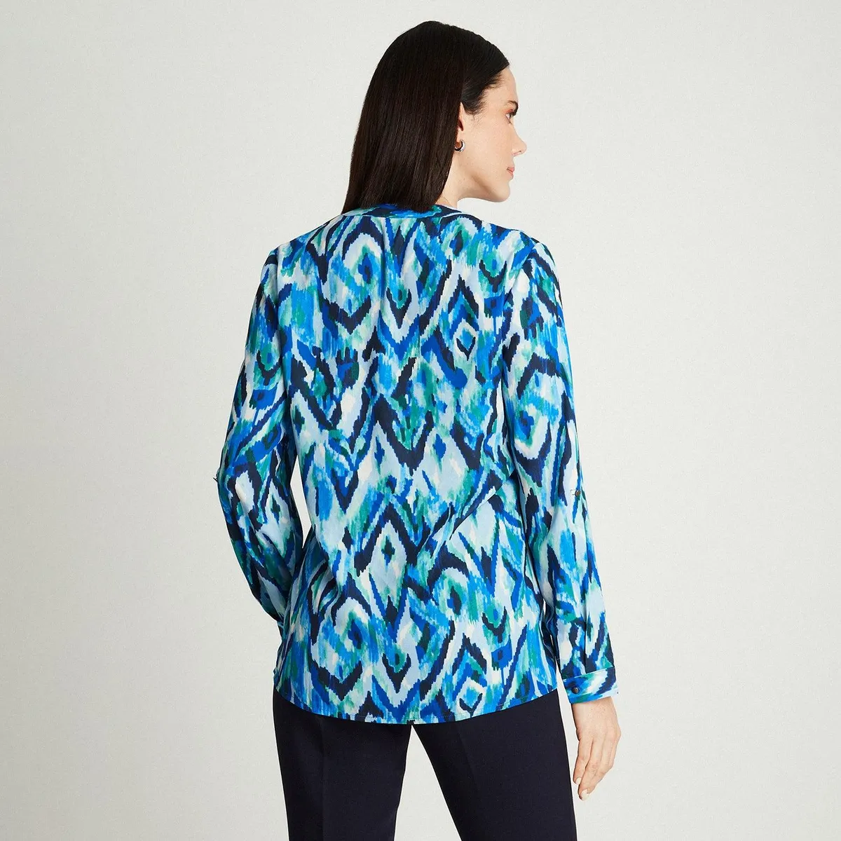 LORENZO DI PONTTI - Blusa Azul Manga Larga Estampado Cuello Mao