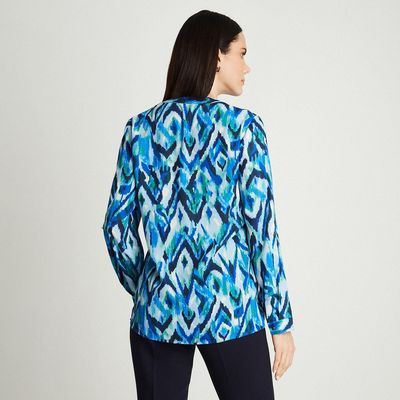 Imagen 2 del producto Blusa Azul Manga Larga Estampado Cuello Mao