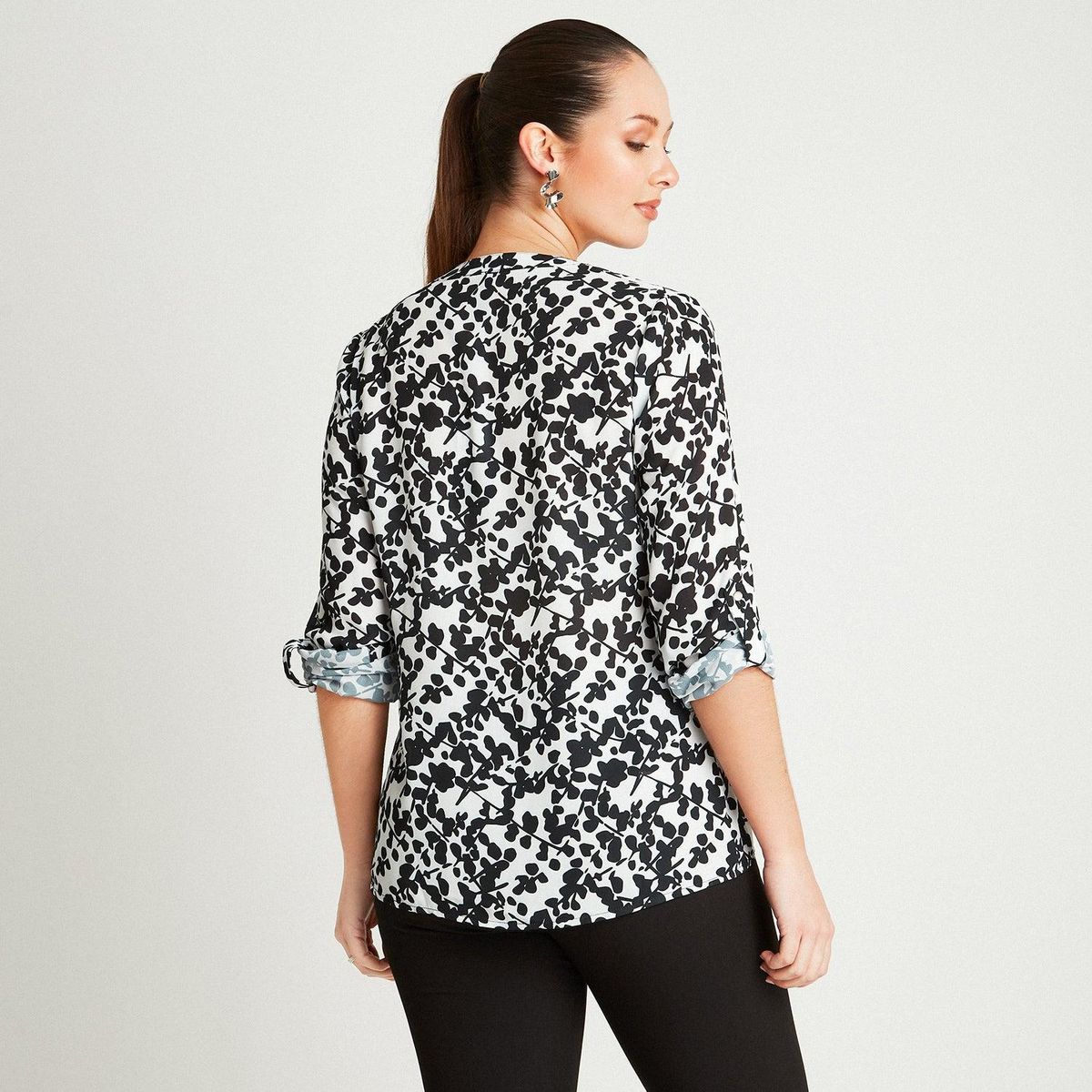 LORENZO DI PONTTI - Blusa Crudo Manga Larga Estampado Cuello Mao