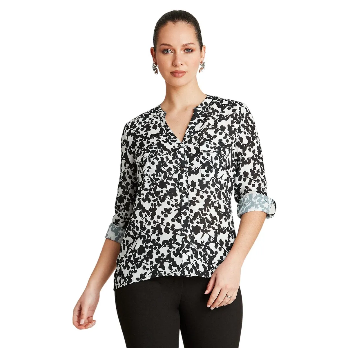 LORENZO DI PONTTI - Blusa Crudo Manga Larga Estampado Cuello Mao