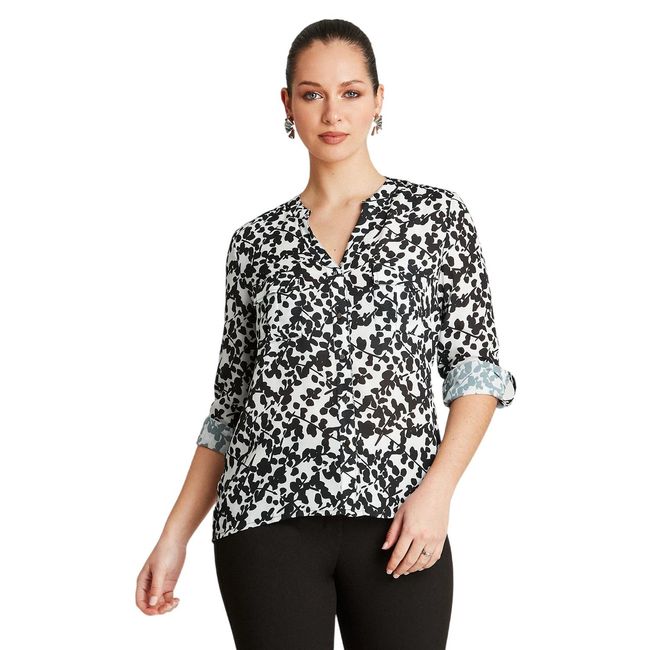 LORENZO DI PONTTI - Blusa Crudo Manga Larga Estampado Cuello Mao