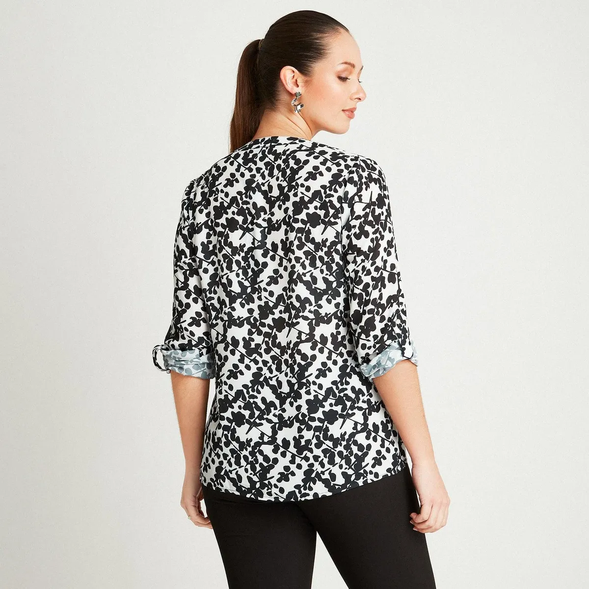 LORENZO DI PONTTI - Blusa Crudo Manga Larga Estampado Cuello Mao