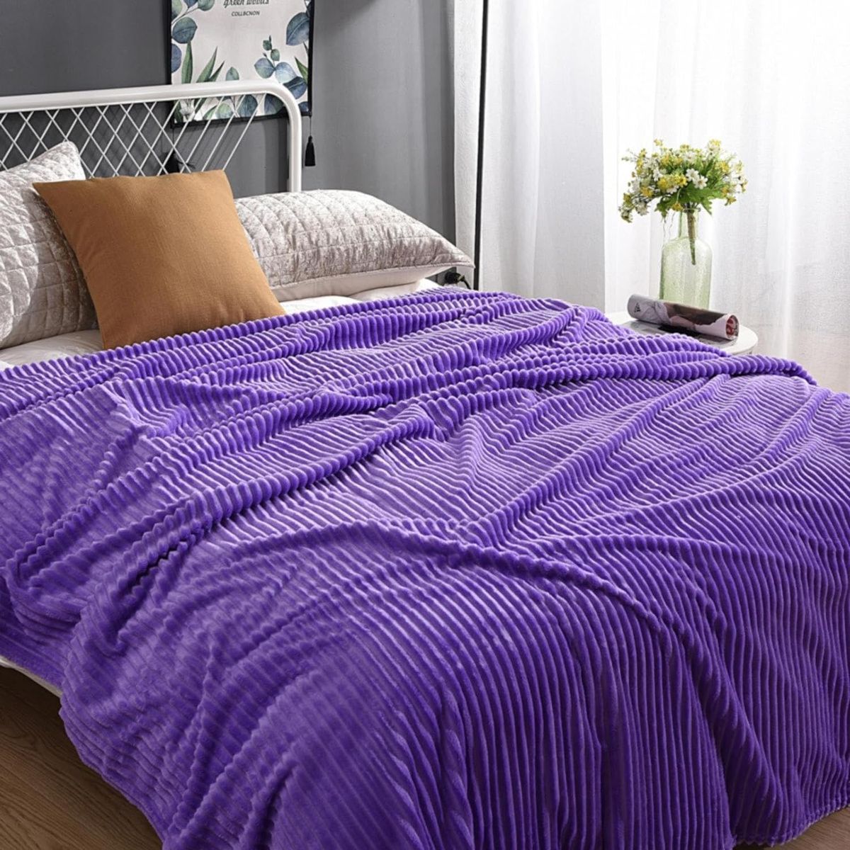 GENERICO - MANTA PLUSH UNICOLOR COLORES LISO LILA 2 PLAZAS 200X240CM WYN