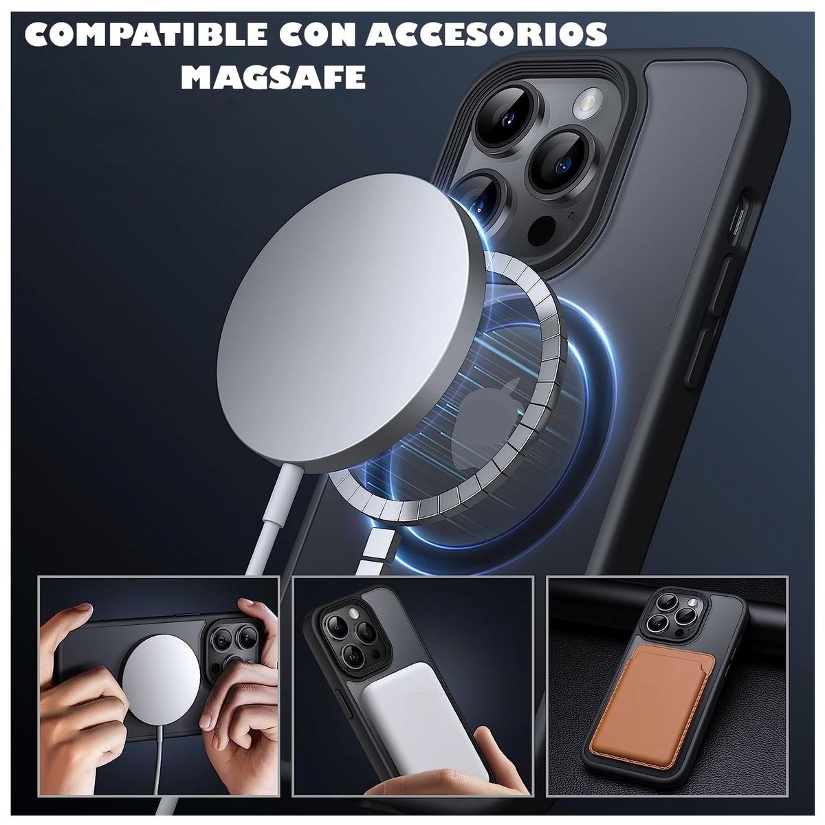 GENERICO - Carcasa Para iPhone 13 Pro Mate Traslucida Magnética Negra