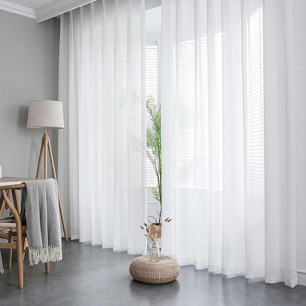 GENERICO - Visillo blanco translucido con argollas 2 Paños por juego 140x220