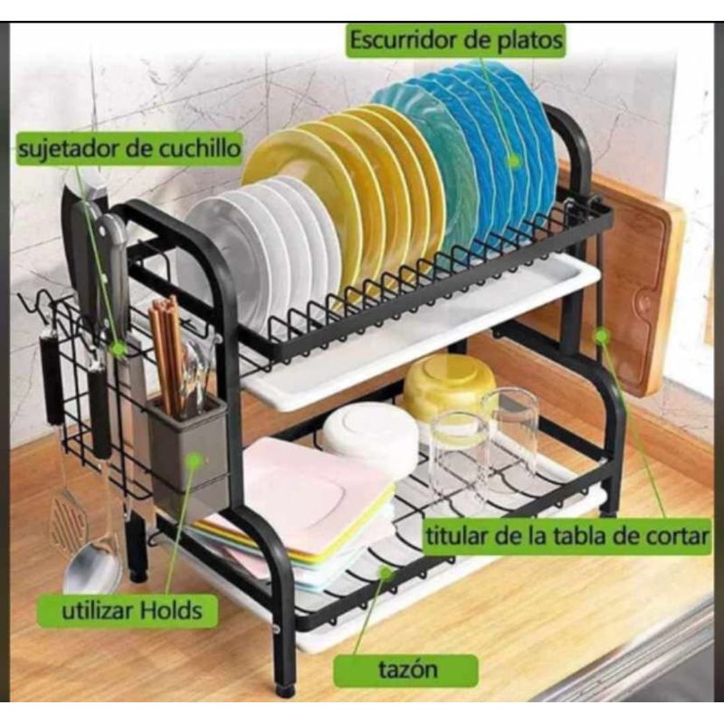 GENERICO - ESCURRIDOR O ORGANIZADOR DE PLATOS 2 NIVELES FIERRO CROMADO