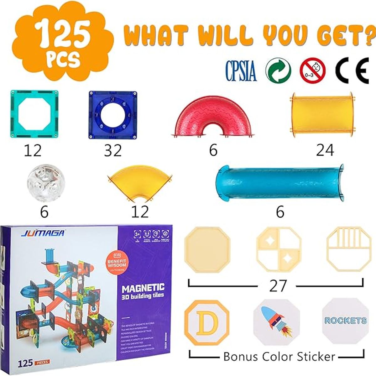 GENERICO - Juguete Bloques Magnéticos Tobogán - 125 Piezas