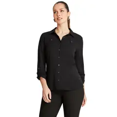 LORENZO DI PONTTI - Blusa Negro Manga Larga Cuello Camisero