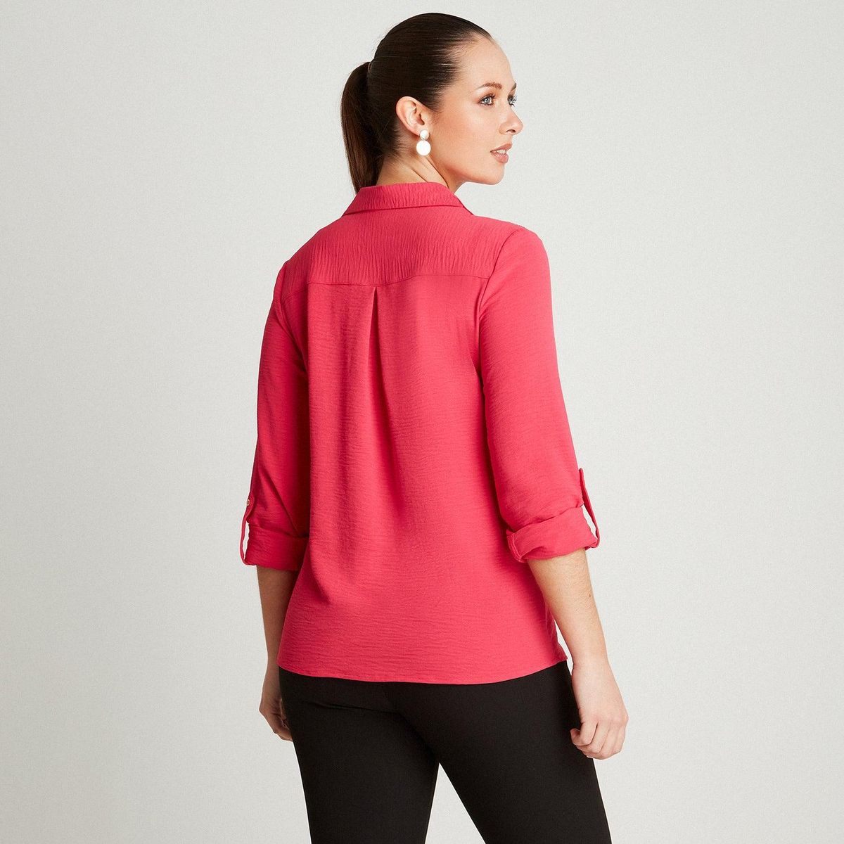 LORENZO DI PONTTI - Blusa Fucsia Manga Larga Cuello Camisero