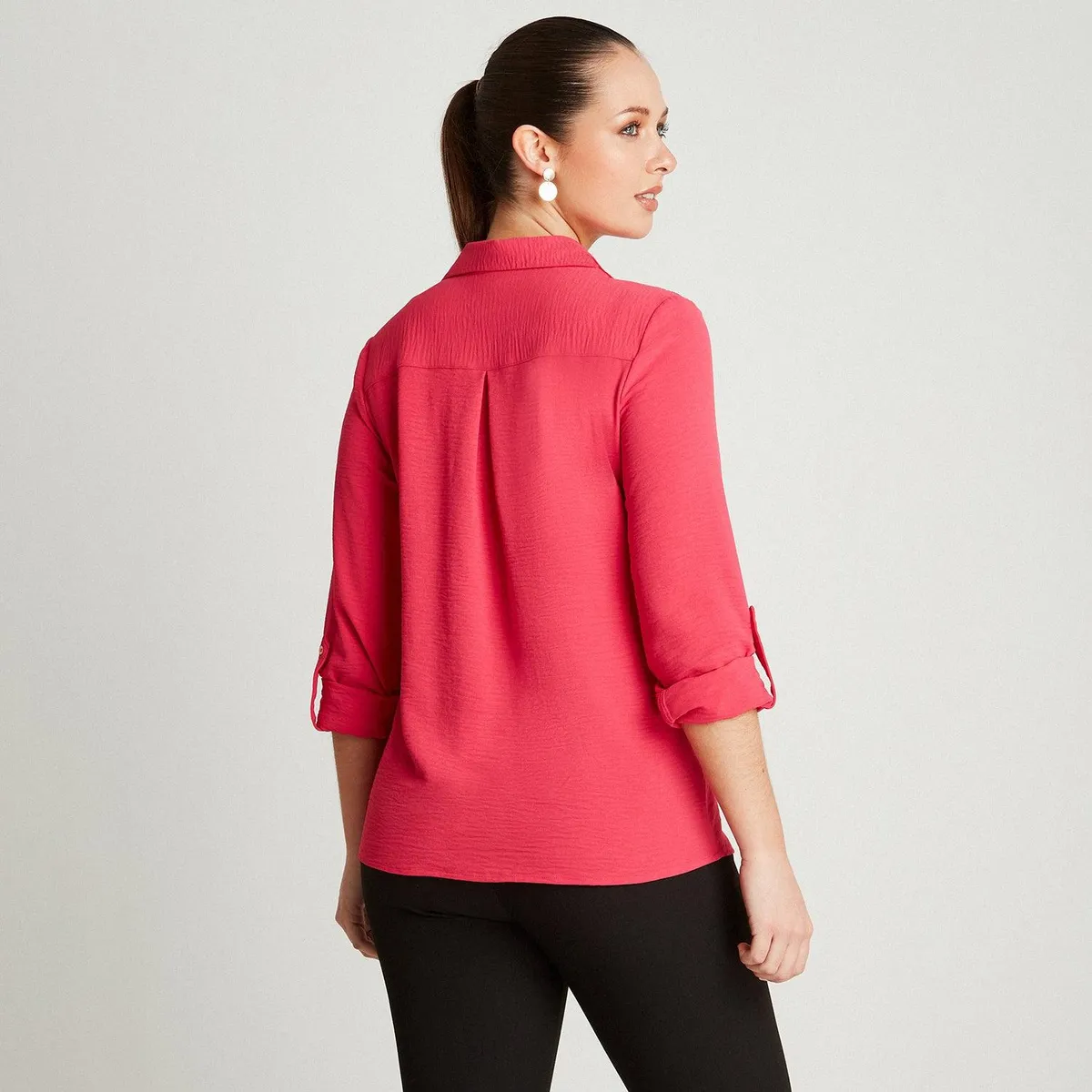 LORENZO DI PONTTI - Blusa Fucsia Manga Larga Cuello Camisero