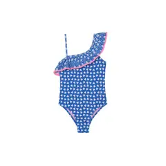 H2O WEAR - Traje de Baño Niña Un Hombro UV30+ Pompom Azul
