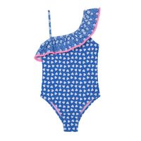 Traje de Baño Niña Un Hombro UV30+ Pompom Azul