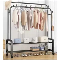 GENERICO - PERCHERO DOBLE BARRA ORGANIZADOR DE ROPA CON RUEDA NEGRO WYN