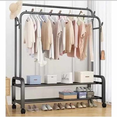 Imagen 2 del producto PERCHERO METALICO NEGRO DOBLE BARRA CON RUEDA PARA ROPA