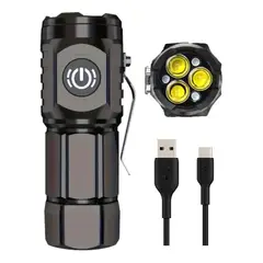 GENERICO - Mini Linterna 3 Led Táctica Recargable Usb Gancho