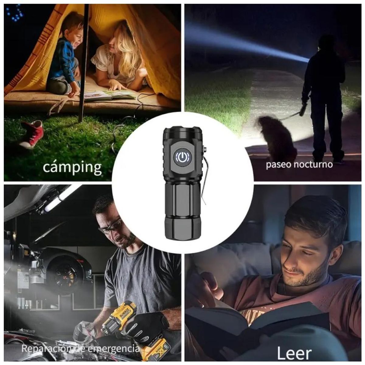 GENERICO - Mini Linterna 3 Led Táctica Recargable Usb Gancho
