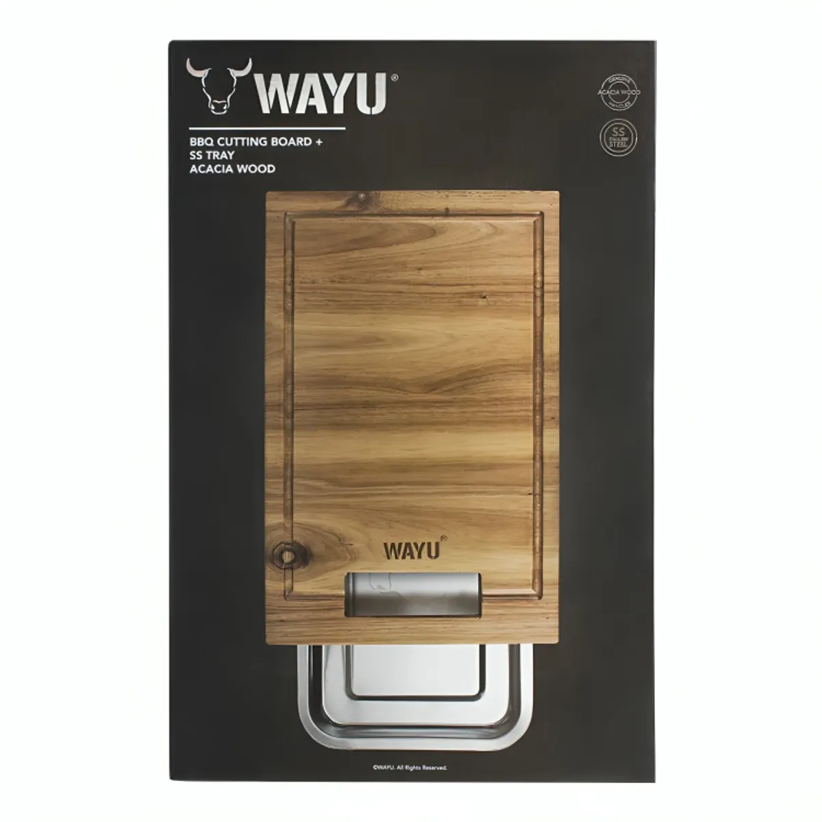 WAYU - TABLA MADERA  BANDEJA DE ACERO WAYU