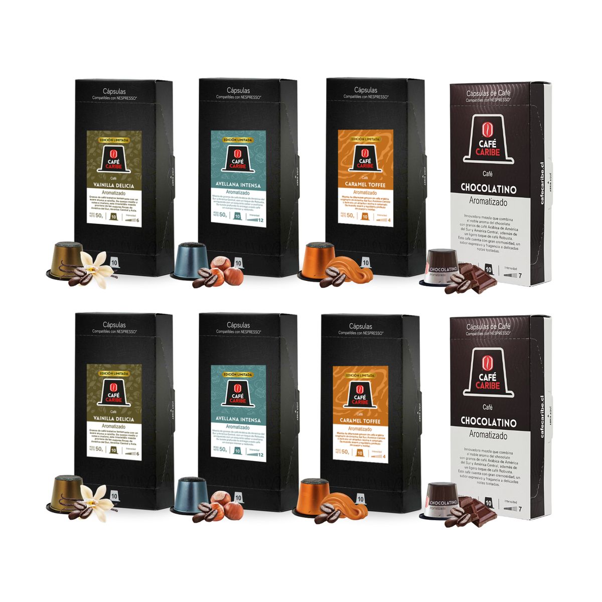 CAFE CARIBE - Mix Café Aromatizado 80 cápsulas compatibles con Nespresso
