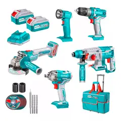 TOTAL TOOLS - Kit Herramientas Inalámbricas 20v 6 Pcs+ 2 Bat+ Carg Total