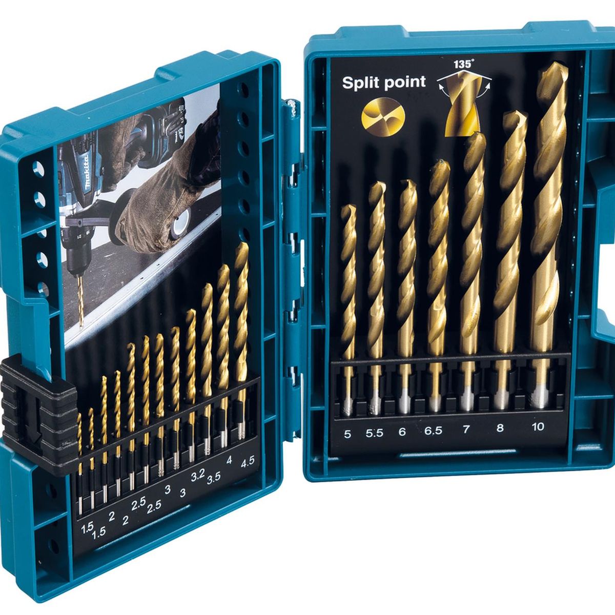 MAKITA - Juego Brocas Para Metal HSS-TiN (1,5-10mm) 19 Pzas - Makita