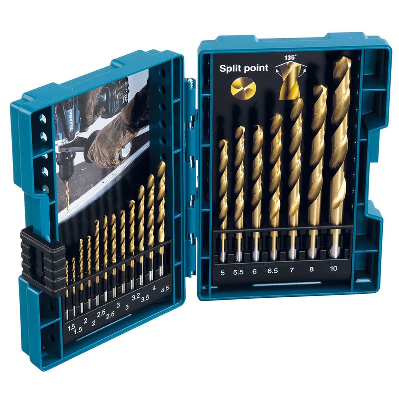 MAKITA - Juego Brocas Para Metal HSS-TiN (1,5-10mm) 19 Pzas - Makita