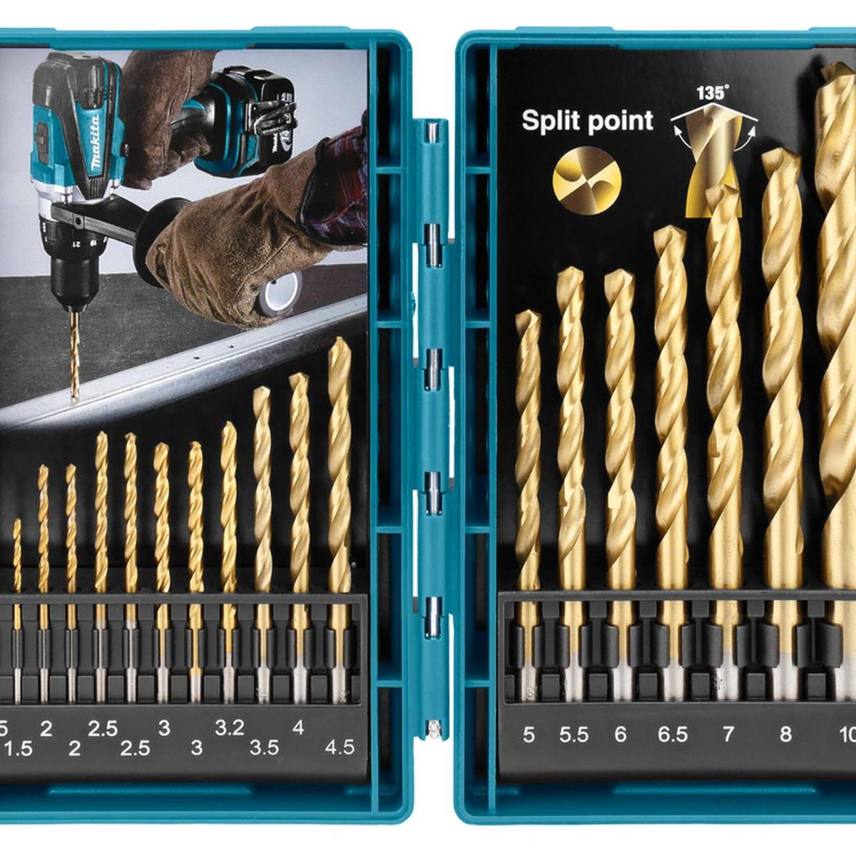 MAKITA - Juego Brocas Para Metal HSS-TiN (1,5-10mm) 19 Pzas - Makita