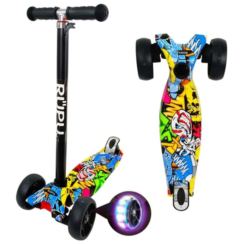 GENERICO - Scooter Monopatín Infantil Negro con Diseño  Azul D8