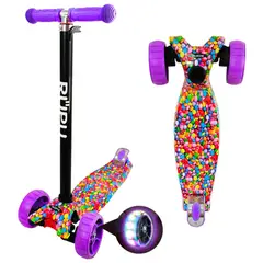 GENERICO - Scooter Monopatín Infantil Lila con Diseño de Caramelos D2