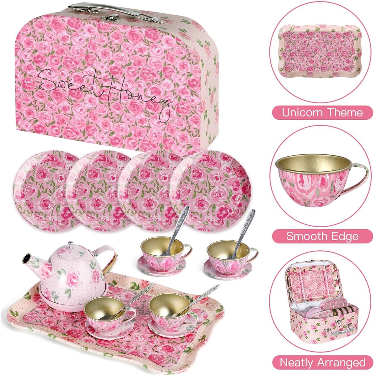 GENERICO - SET TETERA FLORAL ROSA  INFANTIL