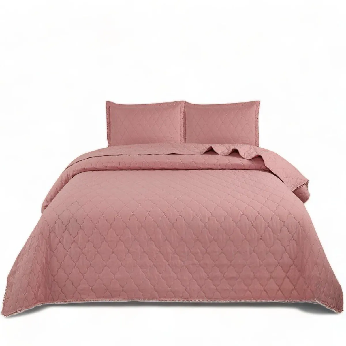 GENERICO - Cubrecama De Algodón De 1.5 Plazas Con Pompones + 1 Funda  Rosado