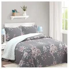 COMPRAPO - Cubrecama Quilt Sherpa 2 Plazas Modelo Old Roses + 2 Fundas 50x70 Cm.