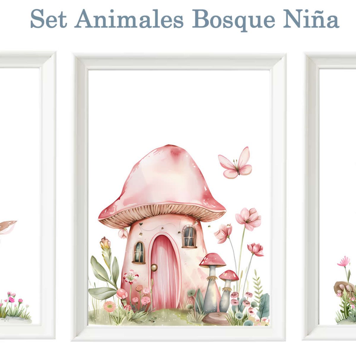 DECORACION CREATIVA - Set Cuadro Infantil Animales Bosque Niñas