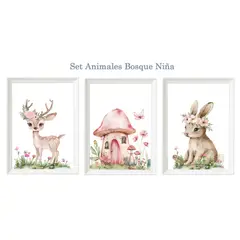DECORACION CREATIVA - Set Cuadro Infantil Animales Bosque Niñas