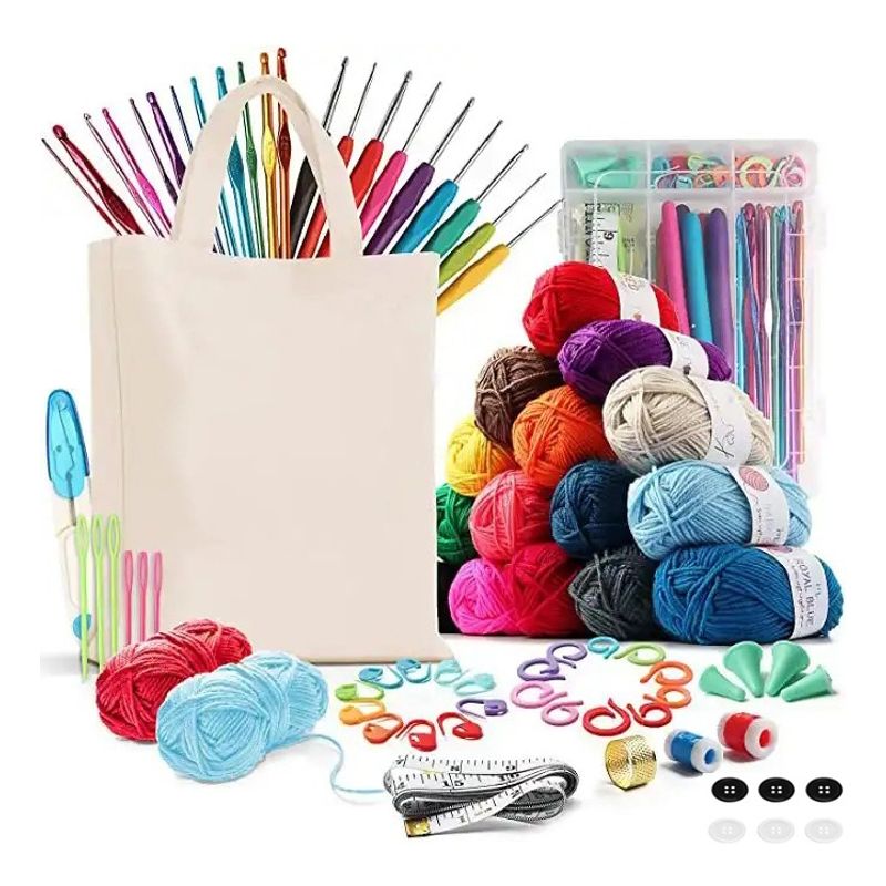 U BUY - Set Completo De Crochet Accesorios Y Lanas + Tote Bag 79 Pcs