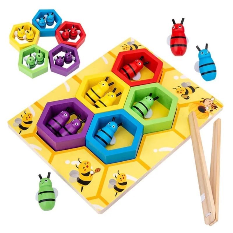 GENERICO - Juego Didáctico Abejas Madera Motricidad Niños Montessori