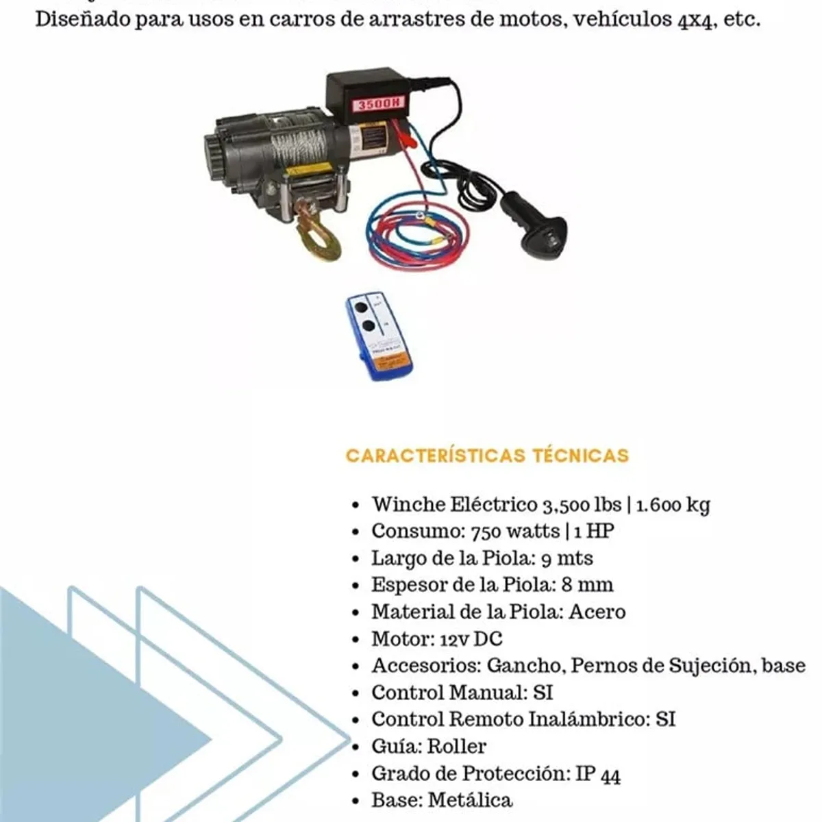 KUANGYE - Winche Eléctrico 3500 Lbs 12v Control Remoto