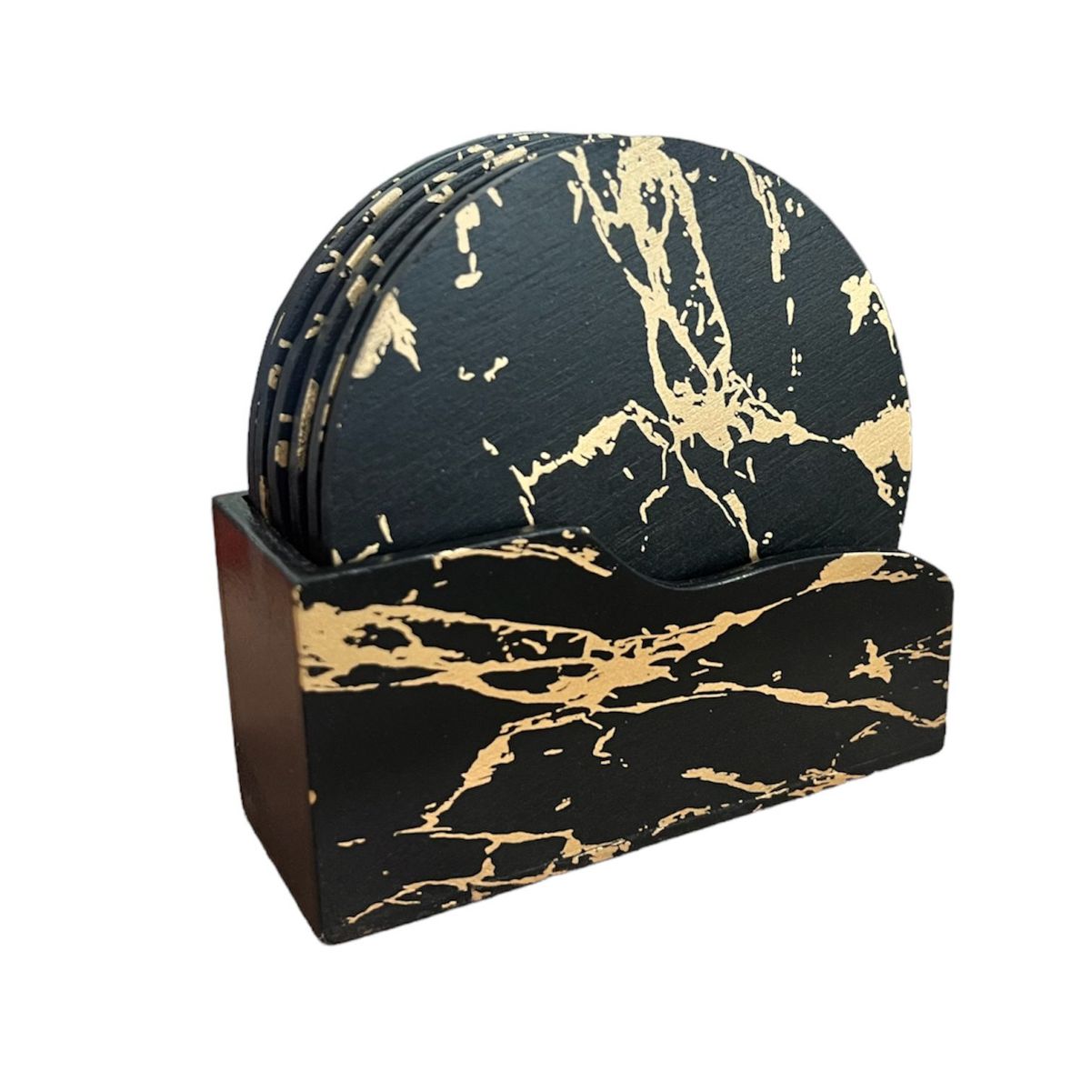 GENERICO - Set De 6 Posavasos  De Madera Diseño Mármol Pack 6 Redondo