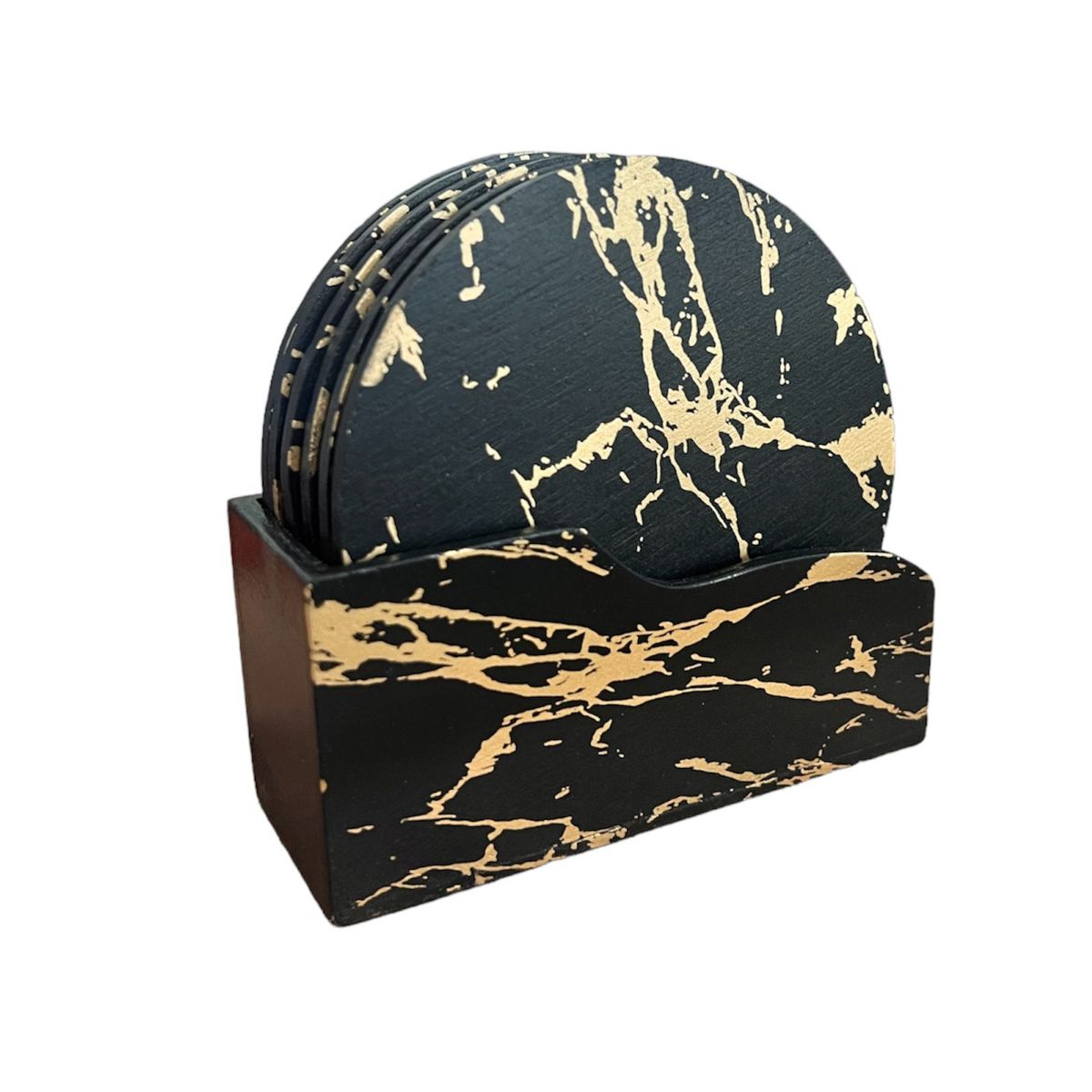 GENERICO - Set De 6 Posavasos  De Madera Diseño Mármol Pack 6 Redondo