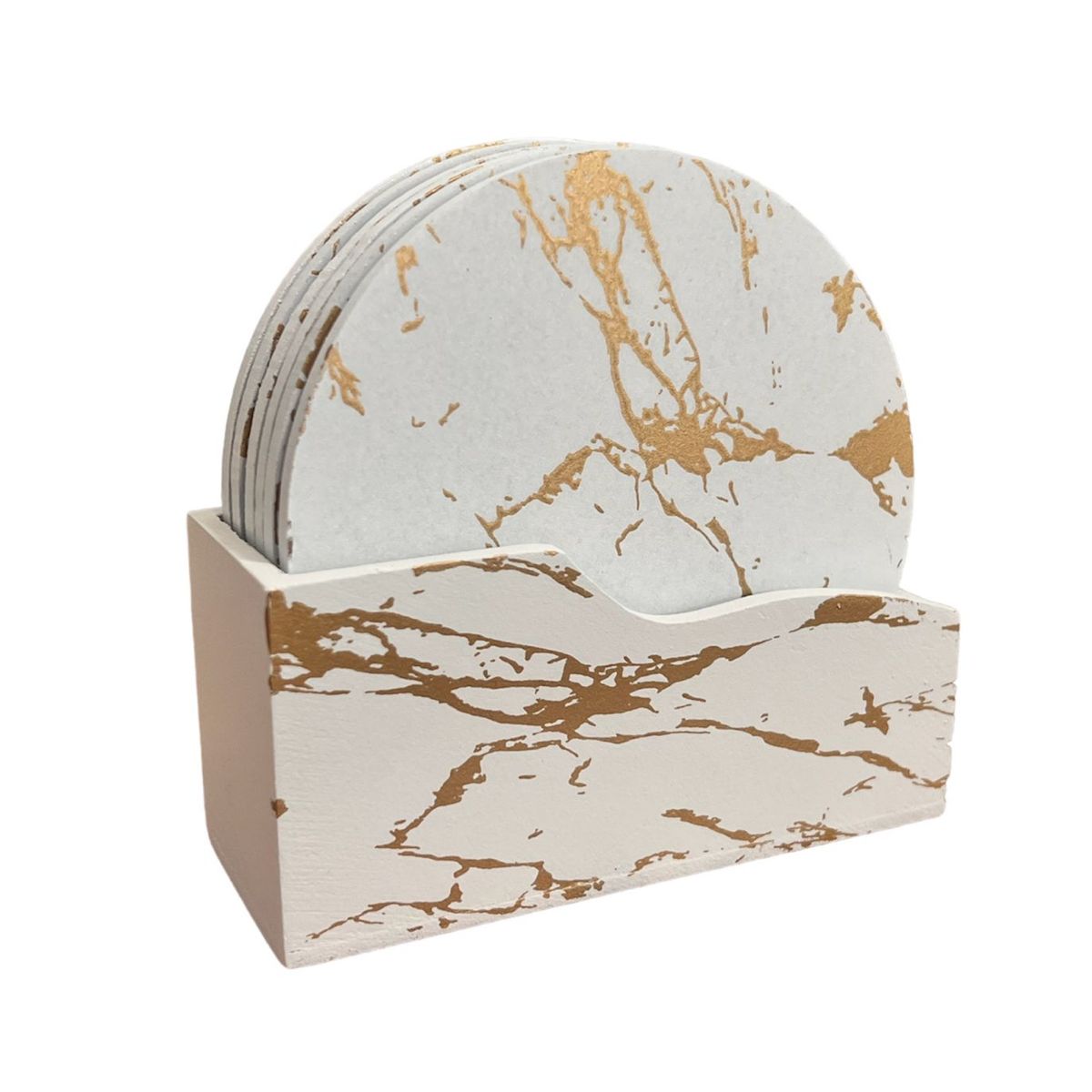 GENERICO - Set De 6 Posavasos  De Madera Diseño Mármol Pack 6 Redondo